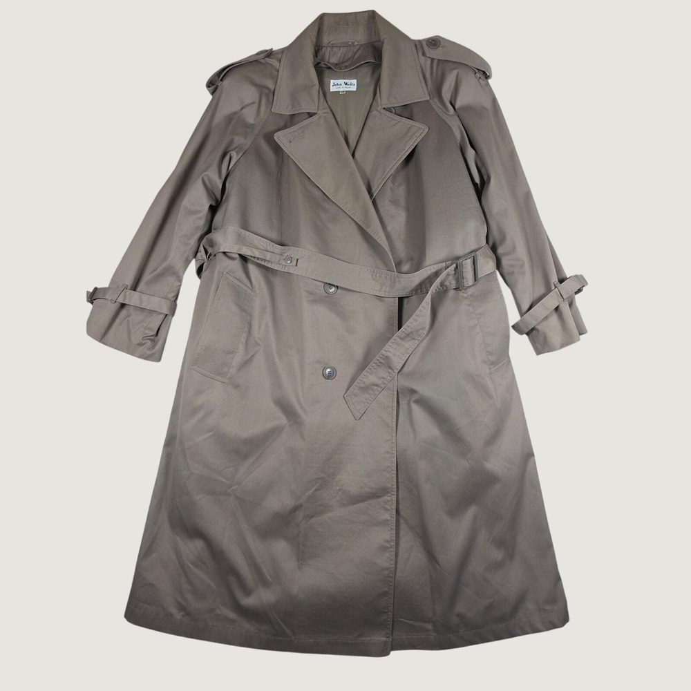 John Weitz Vintage Trench Coat Thermolite Double Breasted Belted Long Taupe 20W